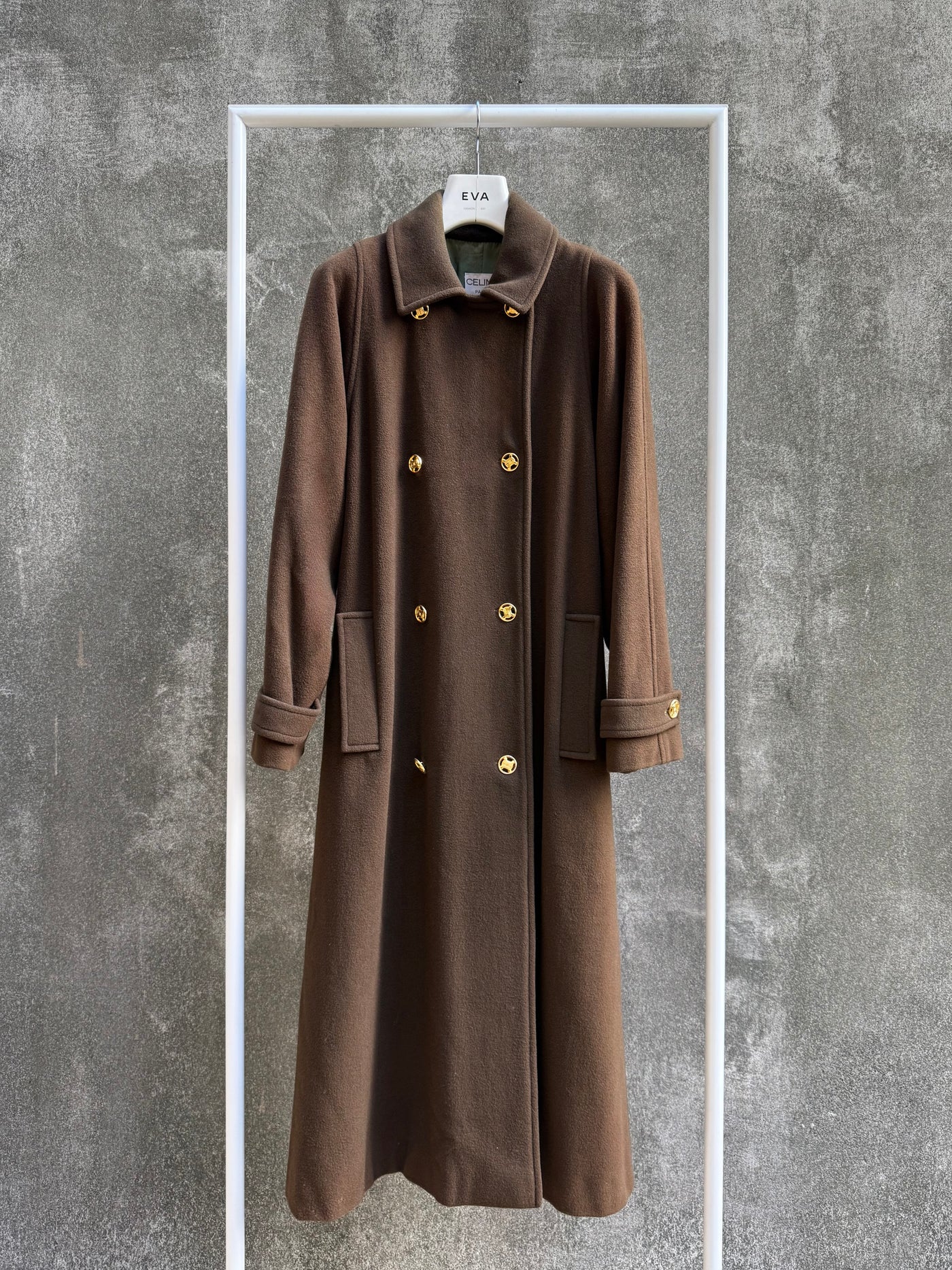 CELINE 70's SIGNATURE BUTTON WOOL LONG COAT