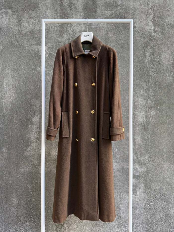 CELINE 70's SIGNATURE BUTTON WOOL LONG COAT